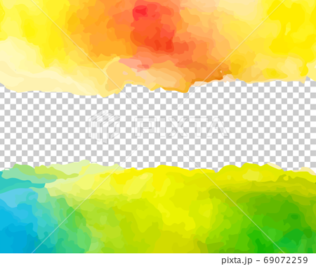 水彩の背景 空 にじみ ぼかし 絵の具 フレーム テクスチャ カラフル 赤 黄色 緑 青 オレンジのイラスト素材