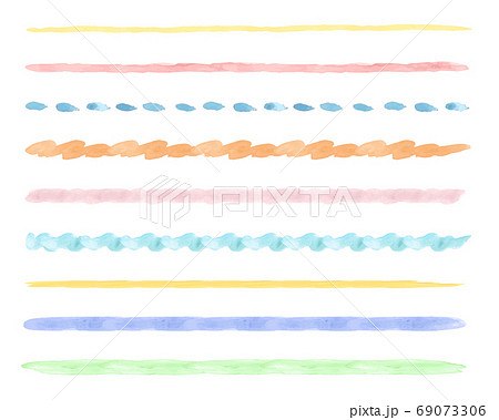 カラフルでポップな水彩風のブラシ線のセット かわいい 点線 波線 飾り 装飾のイラスト素材