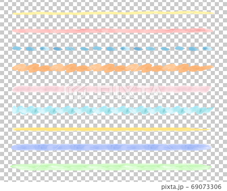 カラフルでポップな水彩風のブラシ線のセット かわいい 点線 波線 飾り 装飾のイラスト素材