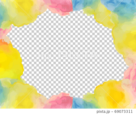 水彩の背景／空／にじみ／ぼかし／絵の具／フレーム／テクスチャ／赤／黄色／青／ピンク 69073311