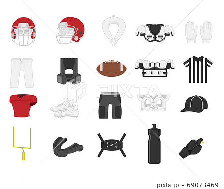 アメリカンフットボールイラスト道具セット素材 アメリカンフットボールイラスト道具セット素材 69073469
