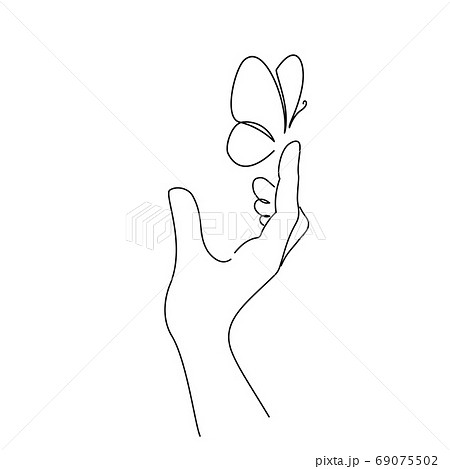 Hand With Butterfly On Finger Line Art Drawingのイラスト素材