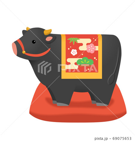黒い丑の置物 年賀状素材2021 黒い丑の置物 年賀状素材2021 69075653