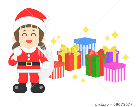 女の子のサンタクロースのイラスト 69075677