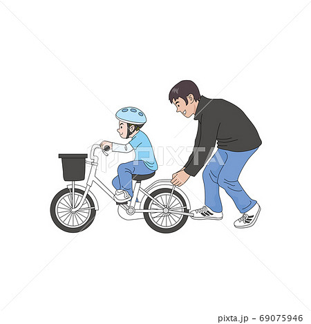 息子の自転車練習を手伝うパパ2のイラスト素材