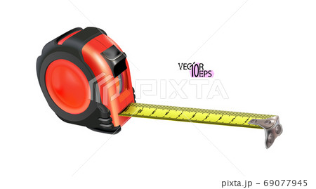 Red realistic Tape measure isolated on white background 69077945