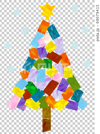 ベクター ちぎり絵風クリスマスツリーのイラストのイラスト素材
