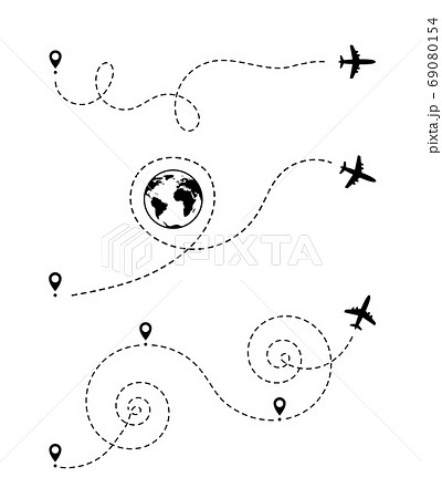 Airplane Track to Point. Line Way or Air Lines Path 69080154