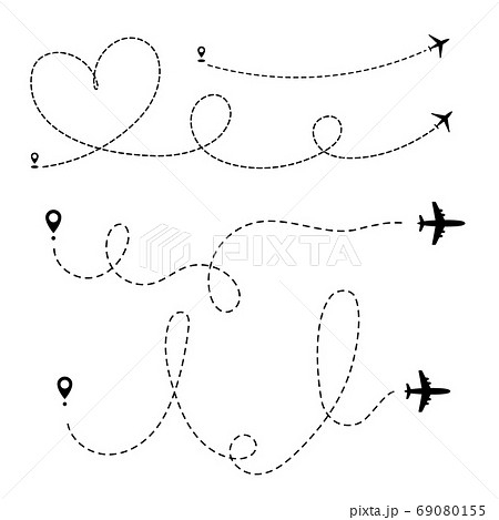 Airplane Track to Point. Line Way or Air Lines Path 69080155
