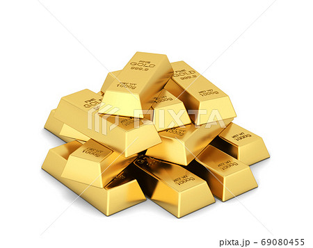 Stack of golden ingots Stack of golden ingots 69080455