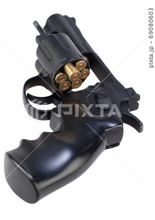 revolver with open cylinder with ammunition isolated on white revolver with open cylinder with ammunition isolated on white 69080603