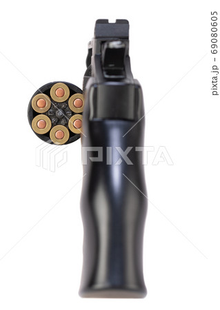 revolver with open cylinder with ammunition isolated on white 69080605