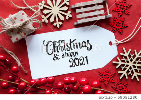 Bright Red Christmas Decoration, Label, Merry Bright Red Christmas Decoration, Label, Merry 69081280