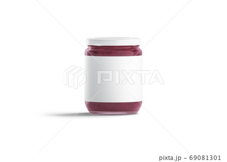 Blank glass jar with white label and berry jam mockup Blank glass jar with white label and berry jam mockup 69081301