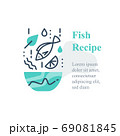 Delicious fish salad, seafood recipe, eat healthy food, full bowl, falling ingredients, nutritious diet 69081845
