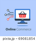 Online shopping, internet purchase, grocery basket and computer monitor 69081854