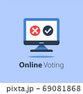 Internet voting, submit online, government services, computer monitor with check mark and cross 69081868