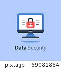 Online security, computer monitor and padlock, safe internet access, antivirus software 69081884