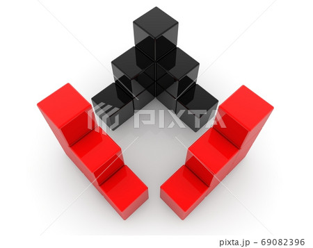 Structures from red and black toy cubes on a white background 69082396