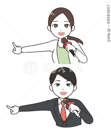 笑顔で現場に向かうリポーター　上半身 69083607