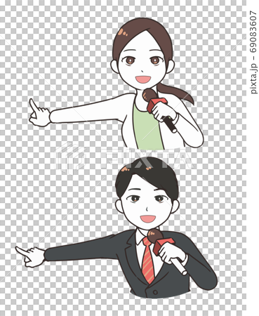 笑顔で現場に向かうリポーター　上半身 69083607