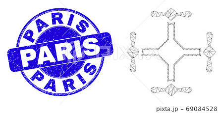 Blue Grunge Paris Stamp and Web Mesh Quadcopter 69084528