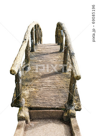 Old wooden bridge isolated on a white background 69085196
