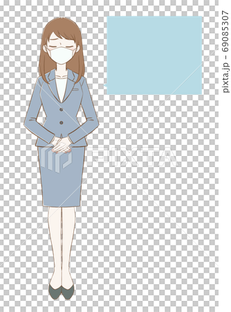 マスクをしたスーツの女性 吹き出し お詫び マスクをしたスーツの女性 吹き出し お詫び 69085307
