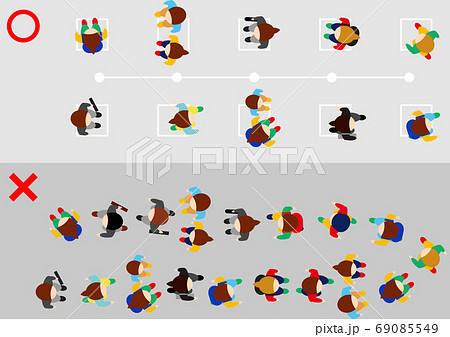 ソーシャルディスタンス　行列する人々 69085549