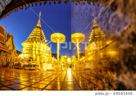 Night view of Wat Phra That Doi Suthep, Chiang Mai, Popular hist 69085606