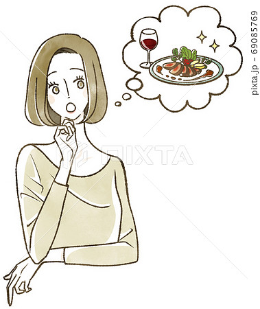 食事のことを考えている女性 食事のことを考えている女性 69085769