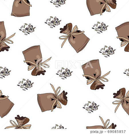 endless pattern of bags with seeds on a white background endless pattern of bags with seeds on a white background 69085857