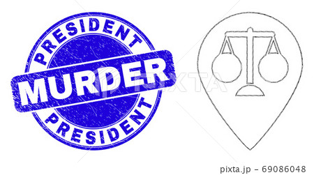 Blue Distress President Murder Stamp Seal and Web Carcass Justice Map Marker 69086048