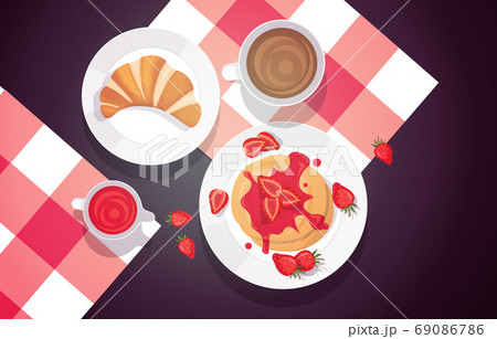 Bread Pancake Strawberry Food Photography Tasty Menu on Table Illustration Bread Pancake Strawberry Food Photography Tasty Menu on Table Illustration 69086786