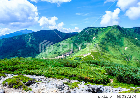 毛無山から毛無峠・破風岳・土鍋山を望む 毛無山から毛無峠・破風岳・土鍋山を望む 69087274