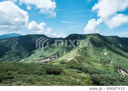毛無山から毛無峠・破風岳・土鍋山を望む 69087433