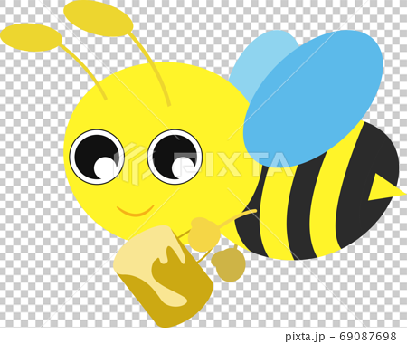 蜂蜜を持って飛ぶ可愛いミツバチのイラストのイラスト素材