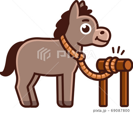 Cute cartoon donkey tied to post Cute cartoon donkey tied to post 69087800