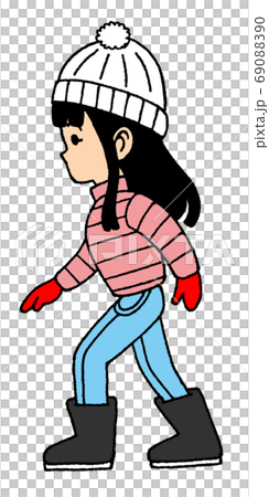 雪道の歩き方で歩く冬服の女性のイラスト素材 6900