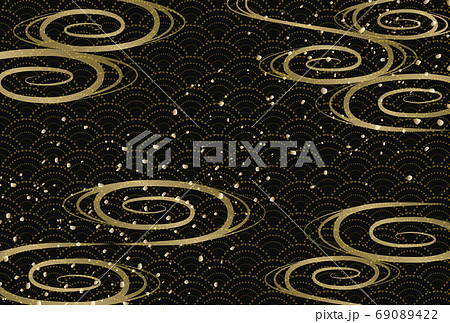 正月素材 青海波柄に渦巻 正月素材 青海波柄に渦巻 69089422