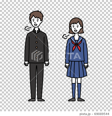 Male and female junior and senior high school students sighing, school run and sailor suit Male and female junior and senior high school students sighing, school run and sailor suit 69089544