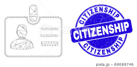Blue Distress Citizenship Stamp Seal and Web Mesh User Id Badge 69089746