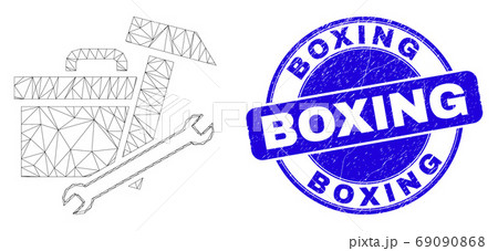 Blue Scratched Boxing Stamp and Web Mesh Toolbox 69090868