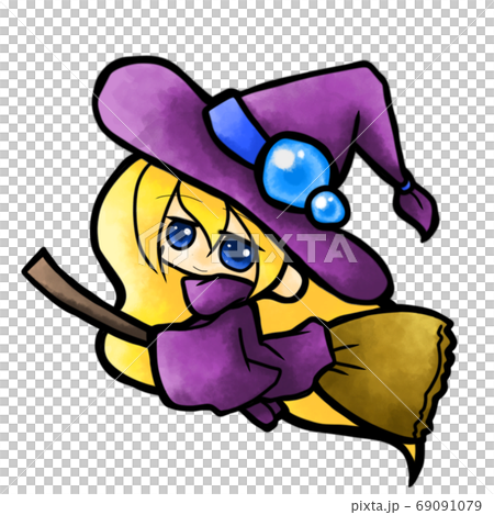 ハロウィンにも ほうきに乗った可愛い魔女のイラスト素材