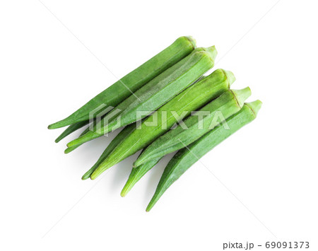 Closeup fresh okra isolated on white background 69091373