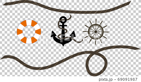 怒りと浮き輪 舵とロープの可愛い海のデザインイラスト素材のイラスト素材