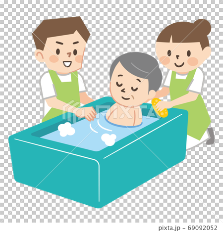 高齢者の入浴介助をする介護スタッフのイラスト素材