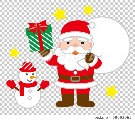 プレゼントを持ったサンタと雪だるまの可愛いクリスマスイラスト 白背景のイラスト素材 69093063 Pixta