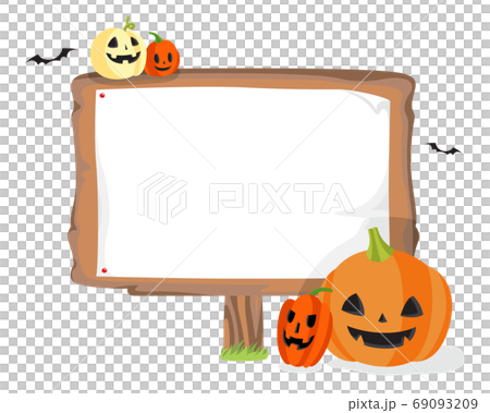 ハロウィンなかぼちゃと看板のイラスト素材