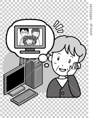 一位老太太想與不在電腦旁的家庭成員進行遠程交談 69093284